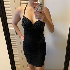 💜5 for $25 Black jeweled bra top bodycon halter dress